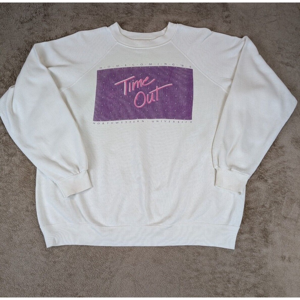 VTG 1985 Northwestern University Homecoming TIME OUT White Large Sweater HANES